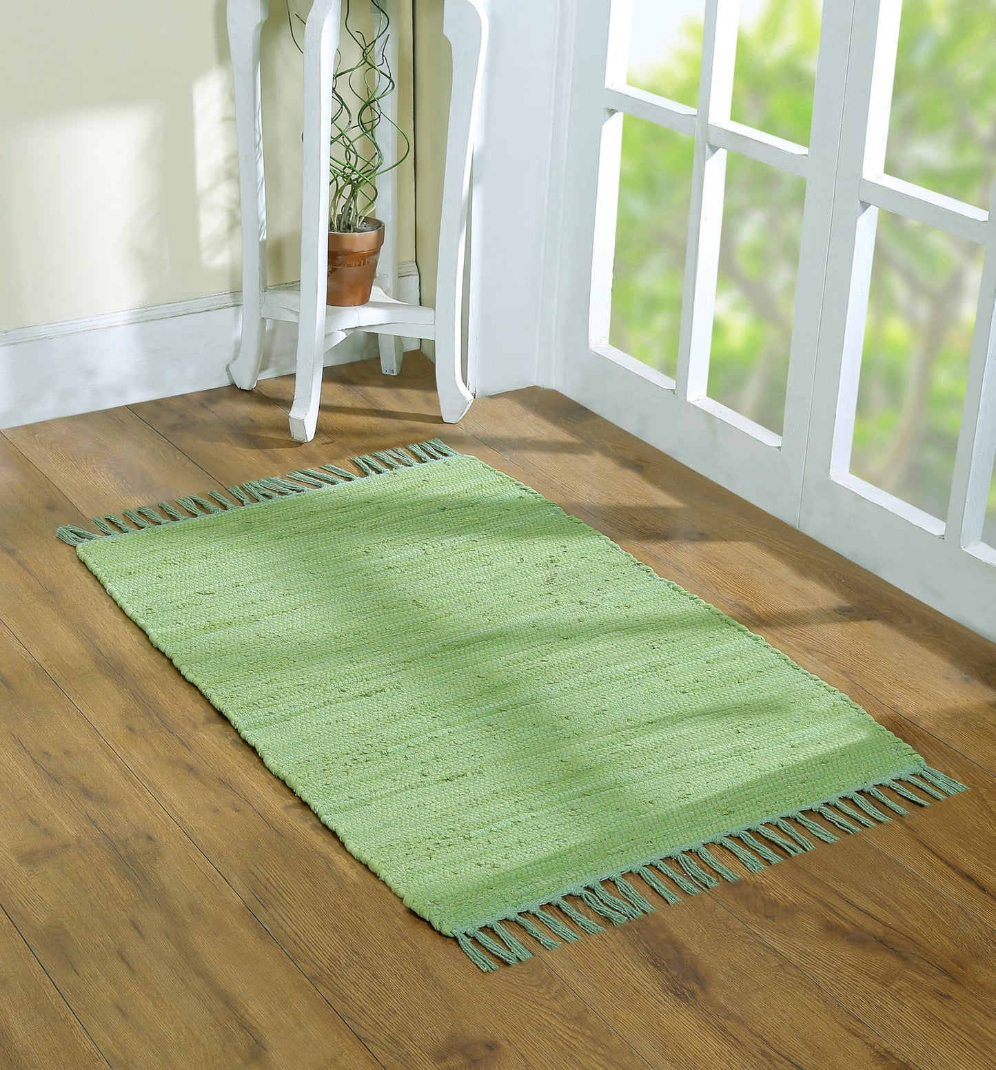 Cotton Rag Rug 24x36'' | 2x3' Multicolor Area Rug - Hand Woven, Washable & Reversible with Tassels - Perfect for Living Room, Kitchen, Entryway, or Bedroom (Solid Sage)
