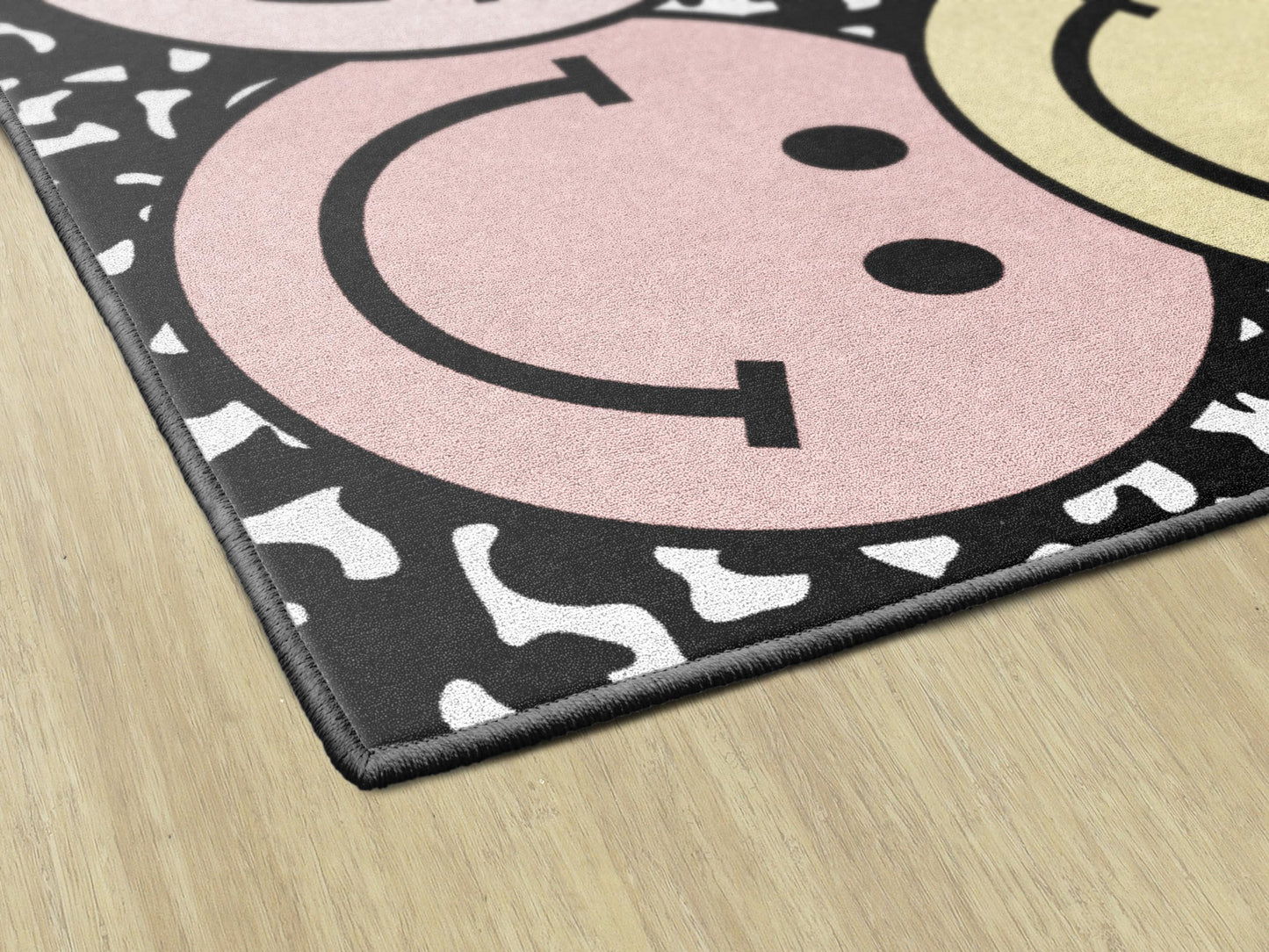 Flagship Carpets Pastel Rainbow Smileys on Notebook Educational Area Rug for Kids Room Seating Décor, Children's Classroom, Play Carpet for Teaching and Playroom, 7'6" x 12', Multi