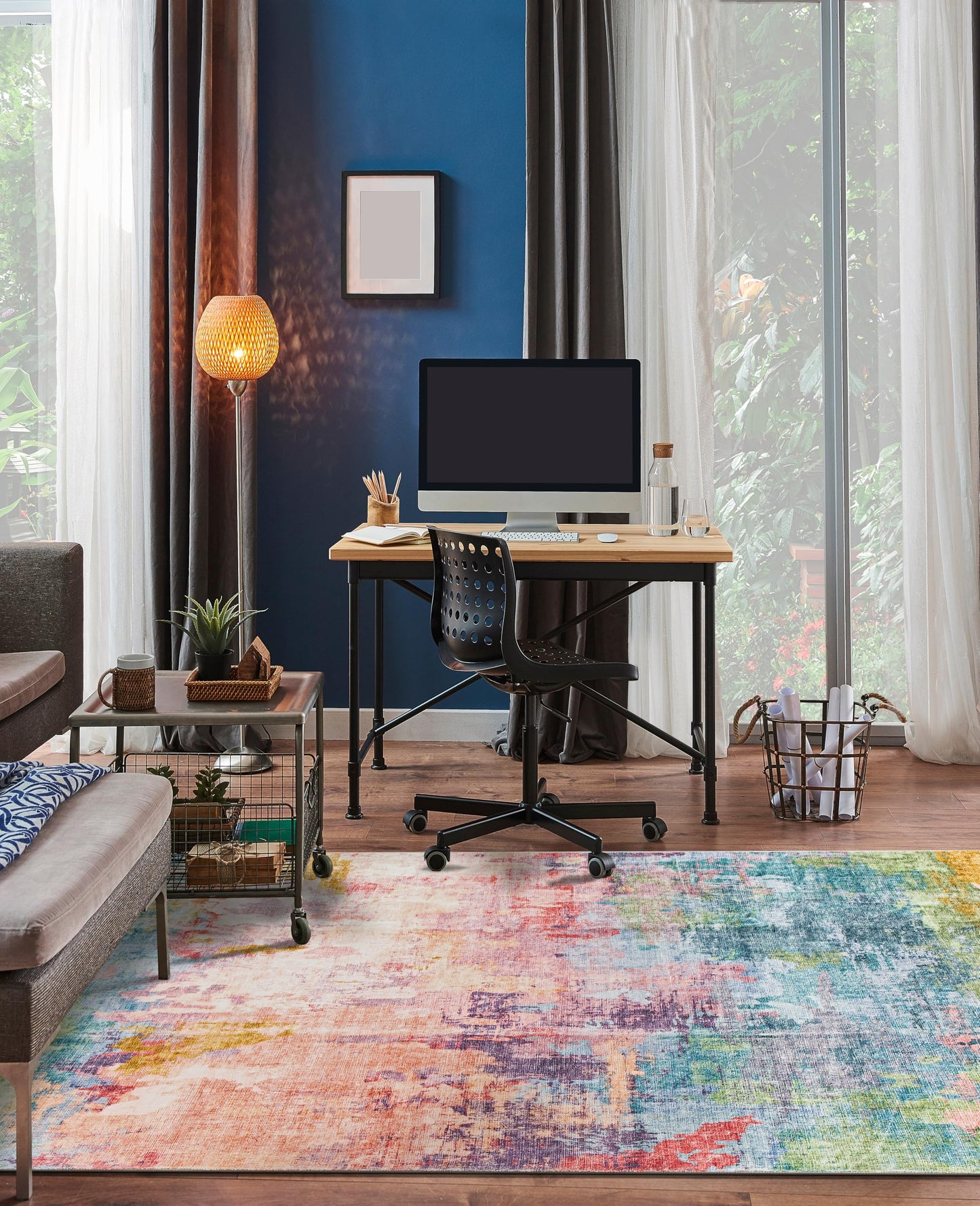 Rugshop Multi Abstract Distressed Area Rug, Machine Washable Non-Slip Modern Artistic Carpet for Living Room, Bedroom and Home Office, 5' x 7'
