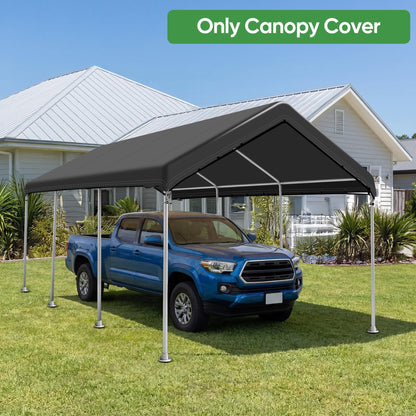 SIHAIAN 10 x 20 Ft Carport Replacement Canopy Cover(No Frame), Easy to Set up Carport Canopy, 500D Heavy-Duty Garage Top Tent Shelter Tarp Waterproof and UV Protected (Only Canopy Cover) Black