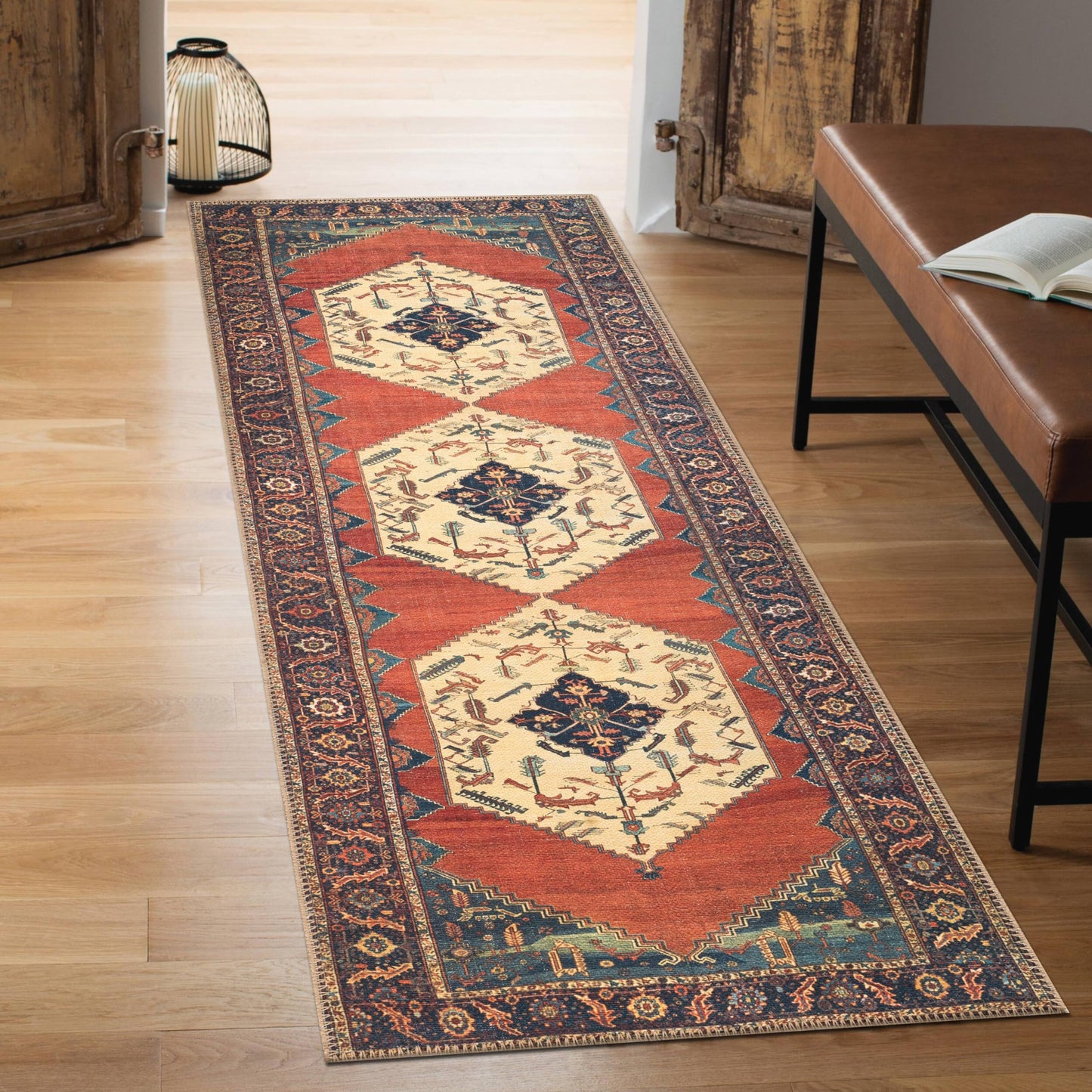 Keen Home Design 30"x84" Rug - Machine Washable Runner Rug with Non-Slip Backing, Ideal for Hallway, Entryway, Kitchen, Laundry Room - Vintage, Easy Clean, Durable, Low Pile Rug - (2'6" x 7')