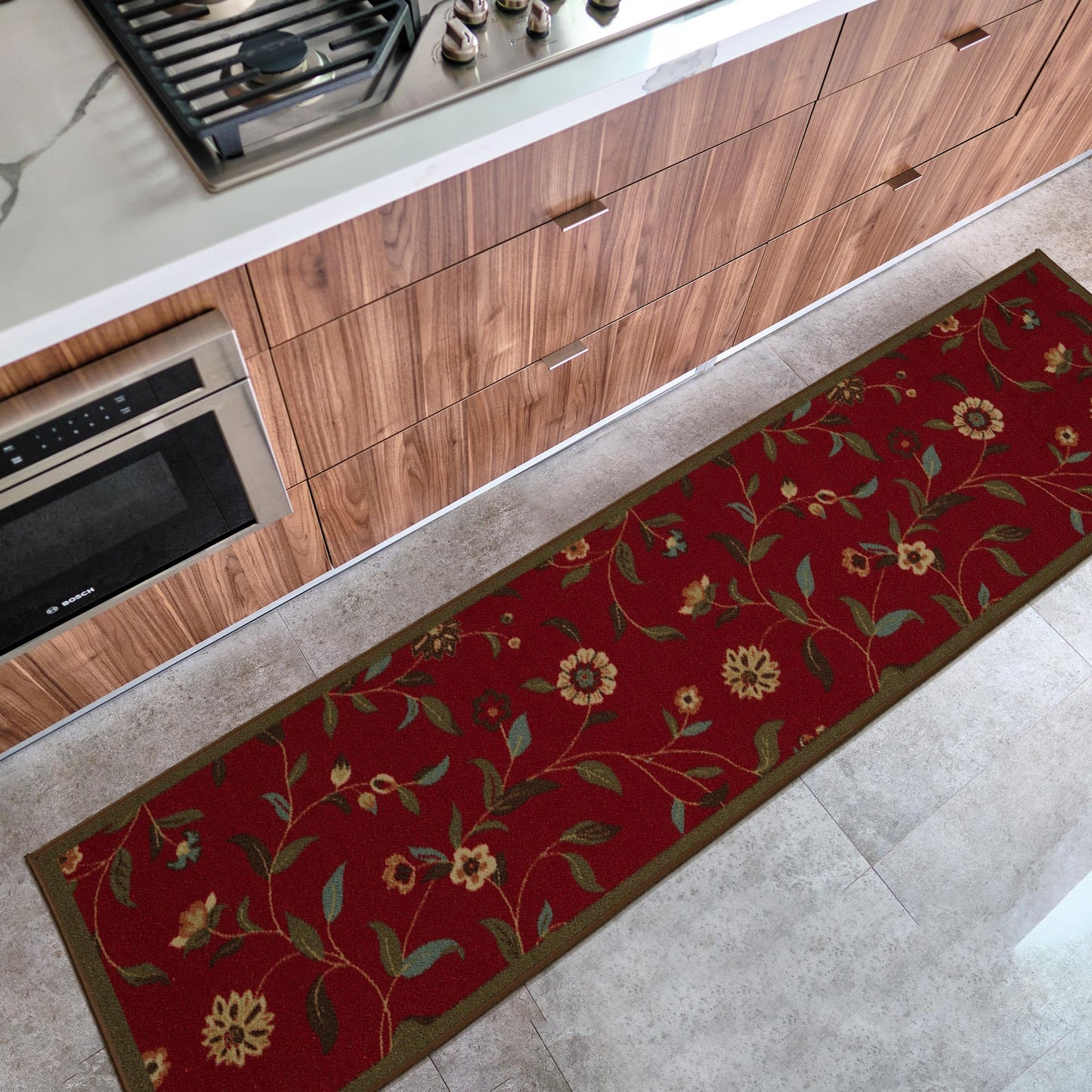 Ottomanson Hallway Runner Rug 2'7" x 9'6" Non Slip Floral Area Rugs Easy to Clean Laundry Rug Runner Durable Pet Friendly Floor Carpet Runners for Hallways Entryway Living Room Kitchen Bathroom, Red