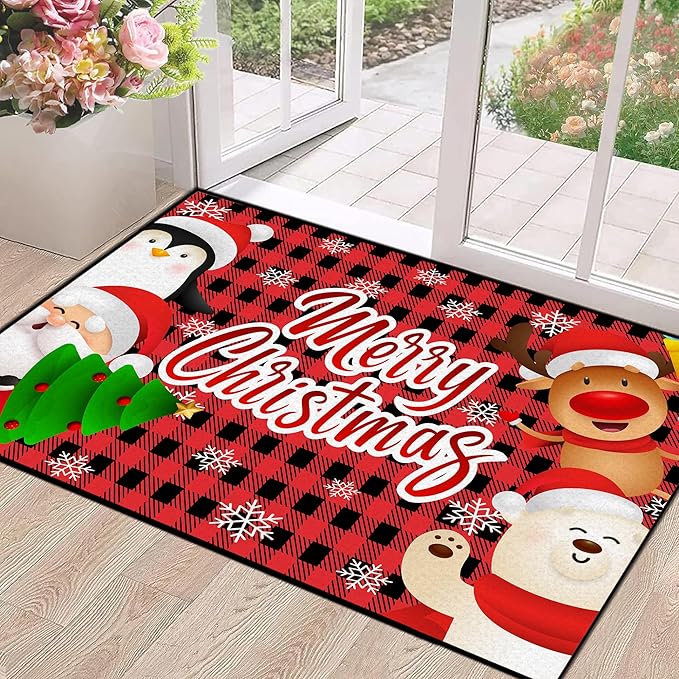 2' X 3' Christmas Rug Merry Xmas Door Mat Non-Slip Indoor Outdoor Front Door Doormat Living Room Bedroom Entrance Rug Happy Xmas Floor Decor Home Festive Decoration,23.6" X 35.4"
