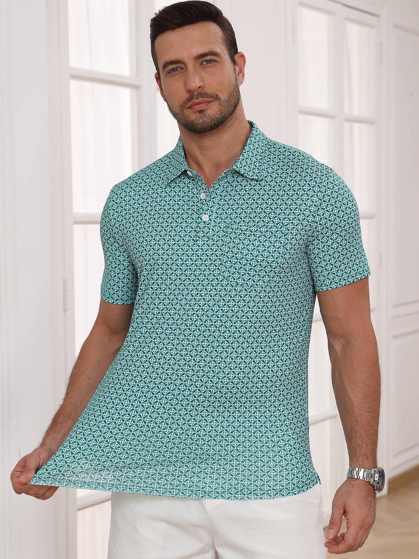 Lexiart Mens Golf Polo Shirt Short Sleeve Slim Fit Quick Dry Printed