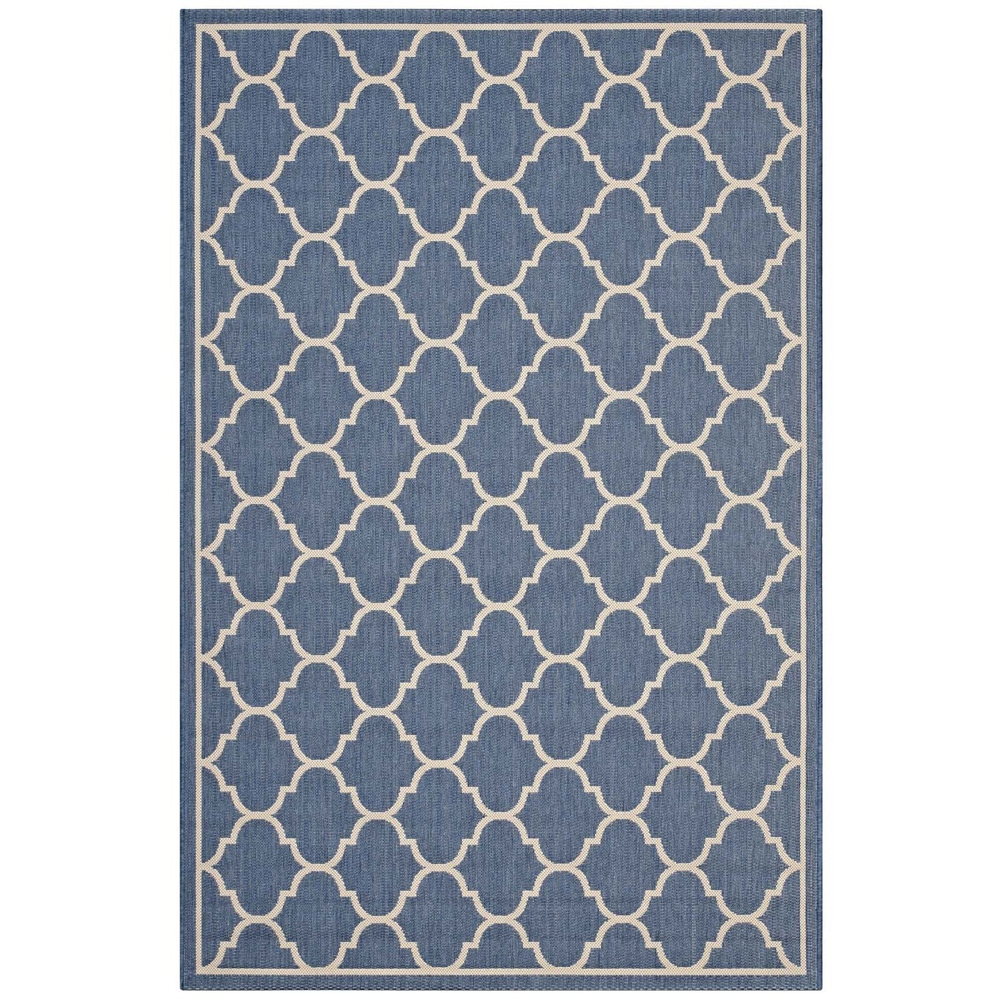 Modway Avena Moroccan Quatrefoil Trellis 8x10 Indoor and Outdoor In Blue and Beige