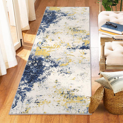 Abstract Modern Area Rug, 2x3 Washable Foldable Soft Rugs with Non-Slip Backing, Non-Shedding Floor Mat, Stain Resistant Carpet for Living Room Bedroom Dining Room Office, Yellow Blue
