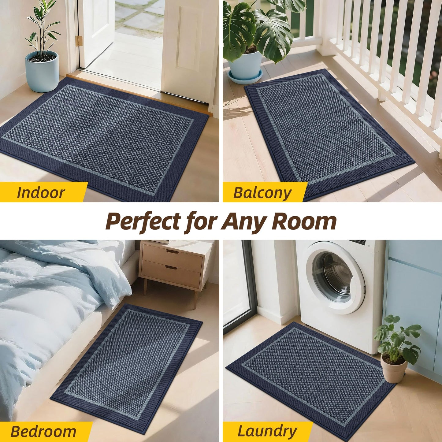 JSEI Dirt Trapper Door Mat 20"x32", Non-Slip Washable Doormats Entryway Rugs, Resist Dirt Absorbent Welcome Mat, Low Profile Floor Mats for Front Back Door and Entrance, Blue