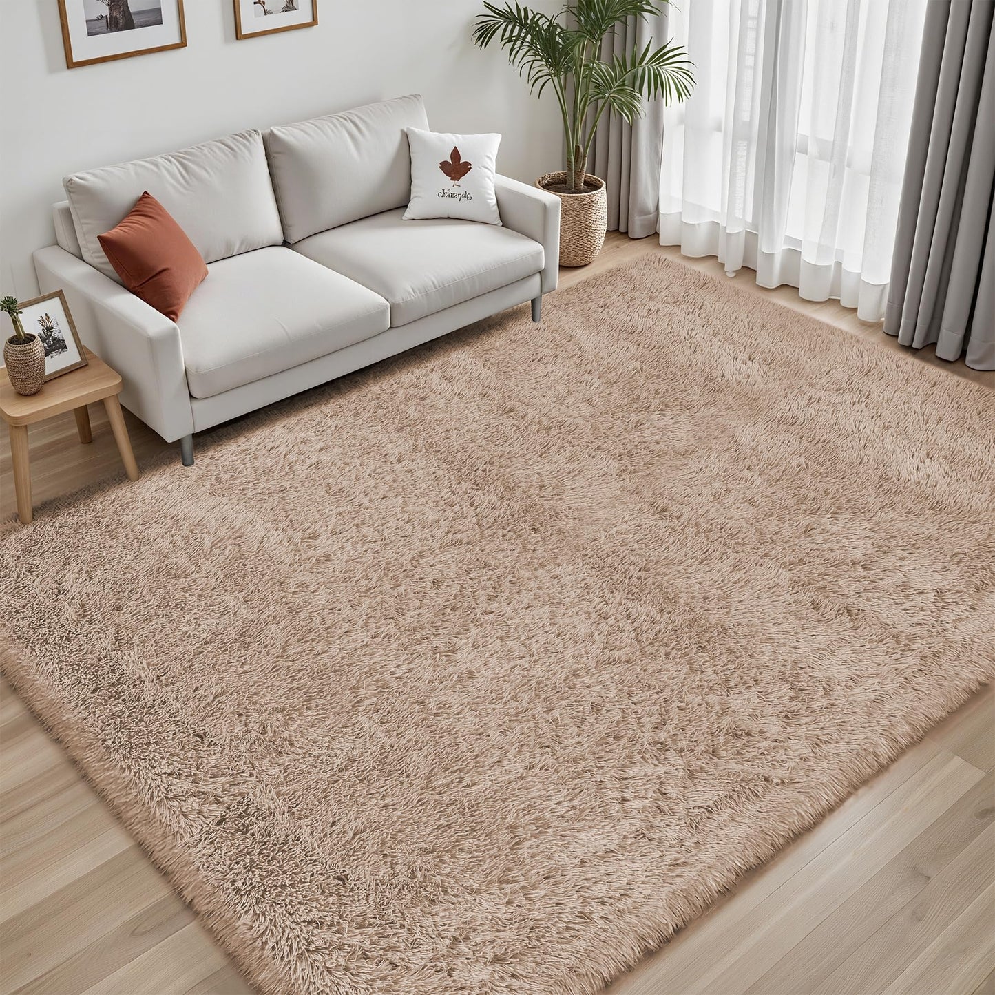 Area Rug for Living Room Bedroom: 4x6 Camel Soft Fluffy Shag Upgrade Non-Slip High Pile Carpet Large Fuzzy Plush Indoor Floor Decor Shaggy Rug for Kid Boys Girls Dorms Playroom Nursery Modern Home