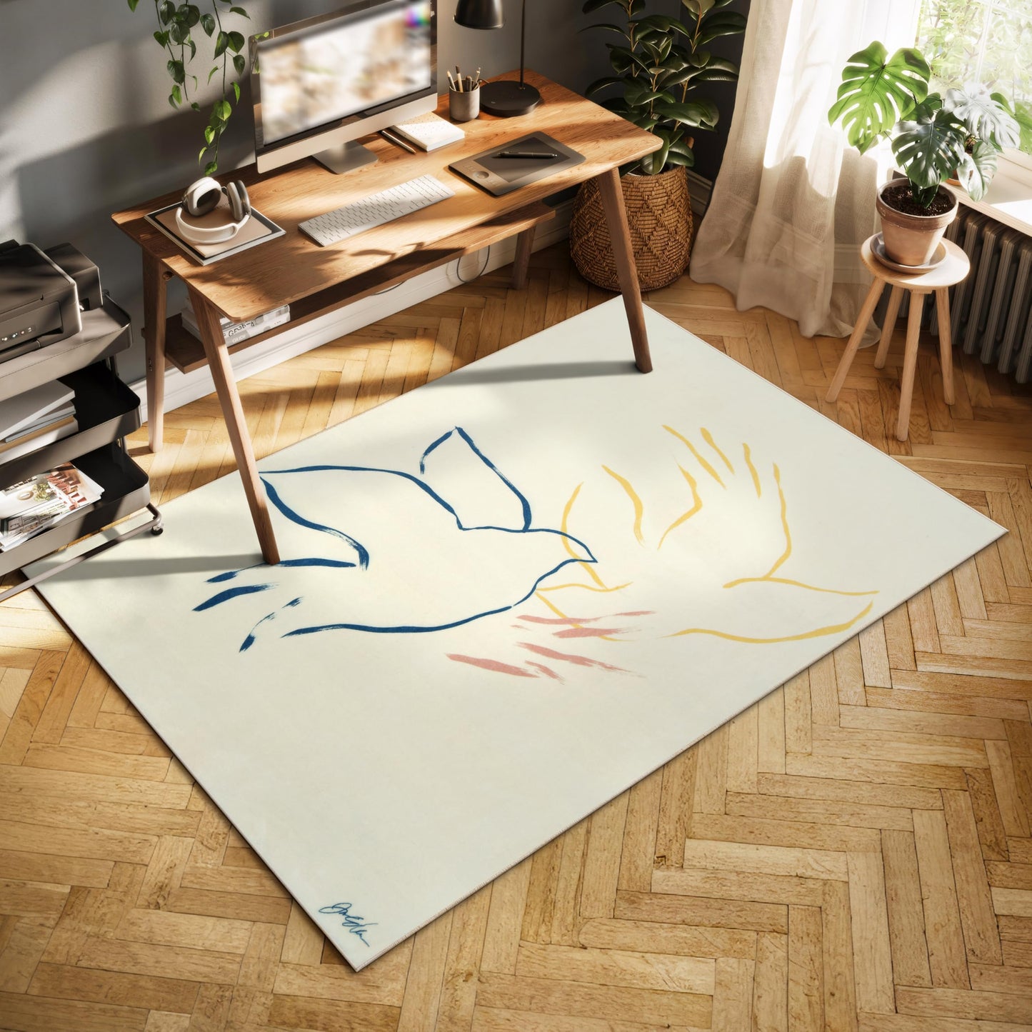 Empire Art Direct Abstract Flock, 5'x8' Hand Washable Art Area Rug, Power-loomed, 100% Polyester, 2mm Pile, Non-Slipping Back.