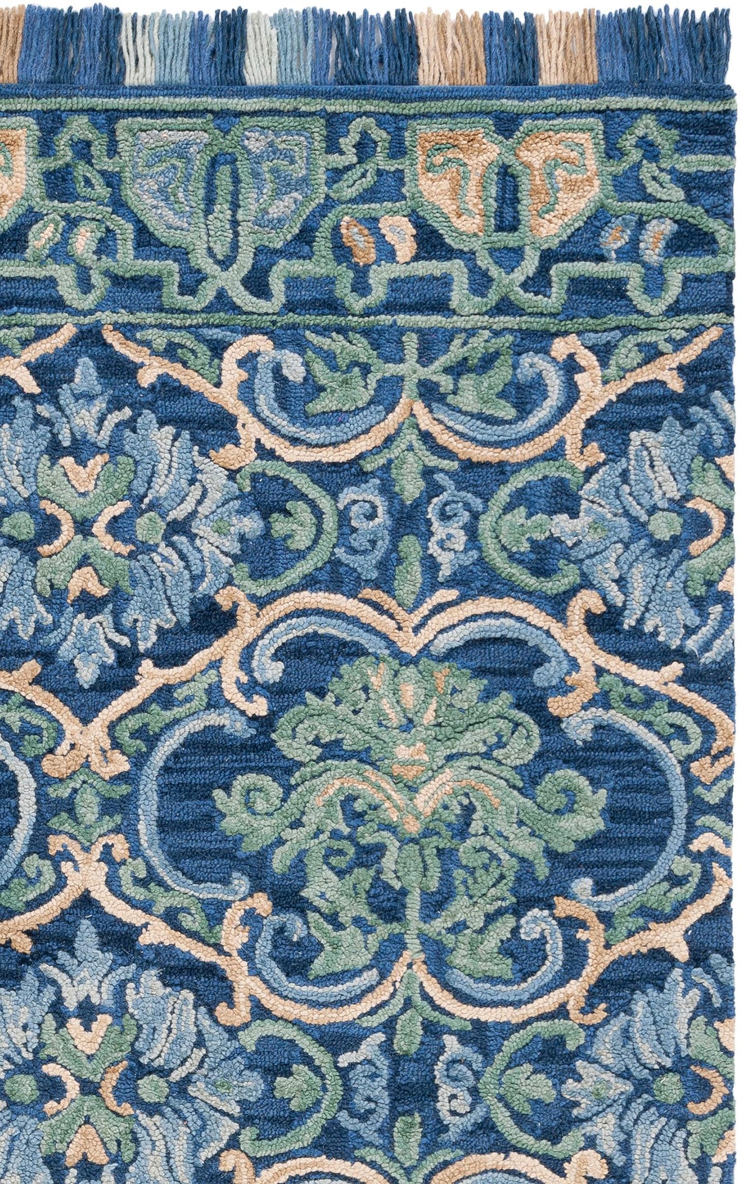 SAFAVIEH Blossom Collection 3' x 5' Navy / Green BLM422A Handmade Fringe Premium Wool Area Rug