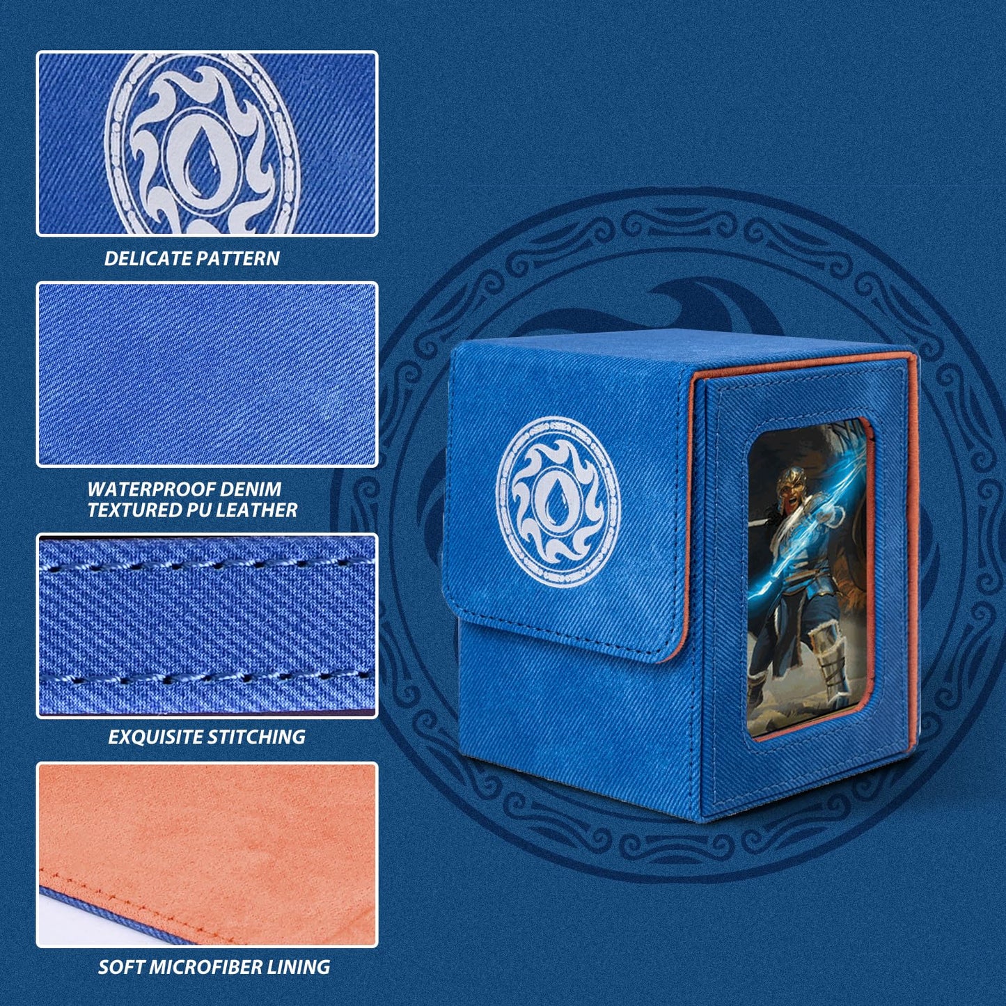 Infinity Guard Card Deck Box for MTG with Commander Display for 100+ Double Sleeved Cards, Magnetic Card Storage Box Fits for TCG Sports Trading Cards (Blue Purple&Grey)