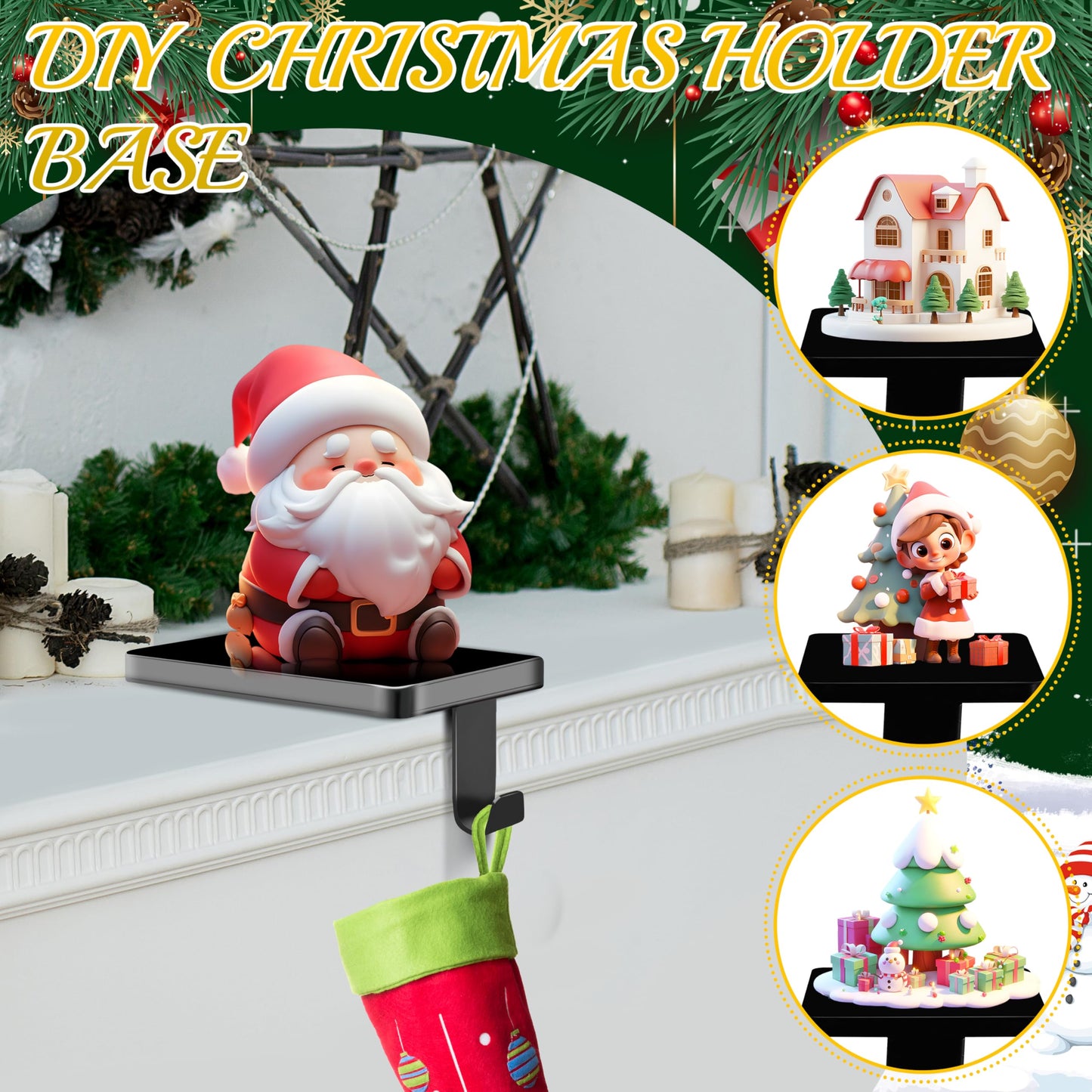 AMAZING TIME 6 Pcs Black Christmas Metal Stocking Holders, Non-Slip Heavy Duty Mantle Hangers Weighted Iron Hooks for Fireplace Tabletop Shelf Xmas Holiday Decoration