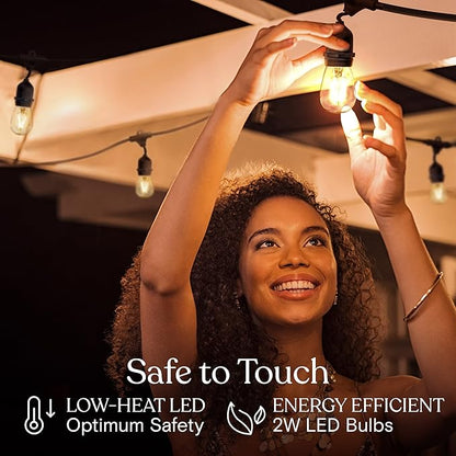 Brightech Ambience Pro - Waterproof LED Outdoor String Lights - 15 Hanging, Dimmable 2W Vintage Edison Bulbs - 48 Ft Commercial Grade Patio Lights Create Cafe Ambience in Your Backyard