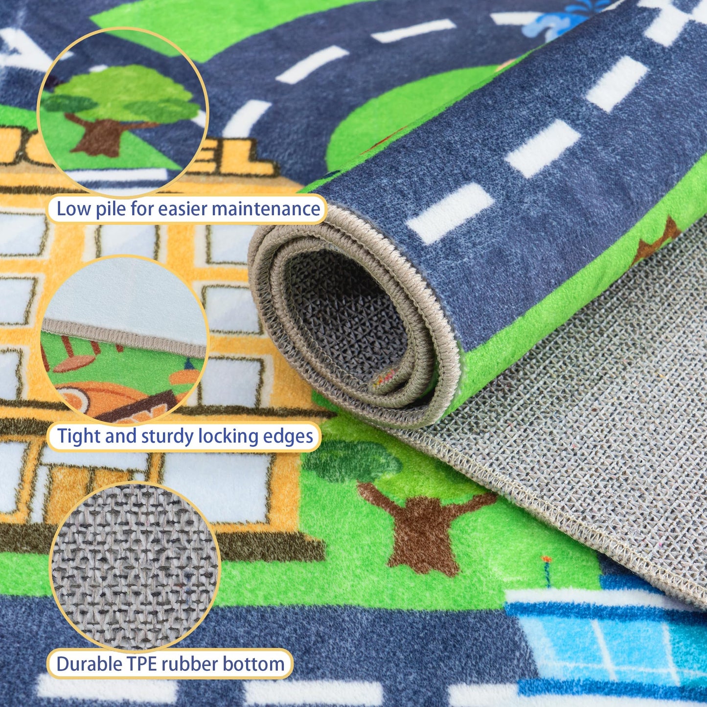 Kids Room Rug - Soft & Non-Slip 4x5 Ft Town Car Rugs City Map Play Mat, Childrens Road Carpet Washable Playmat for Classroom Nursery Bedroom Boys