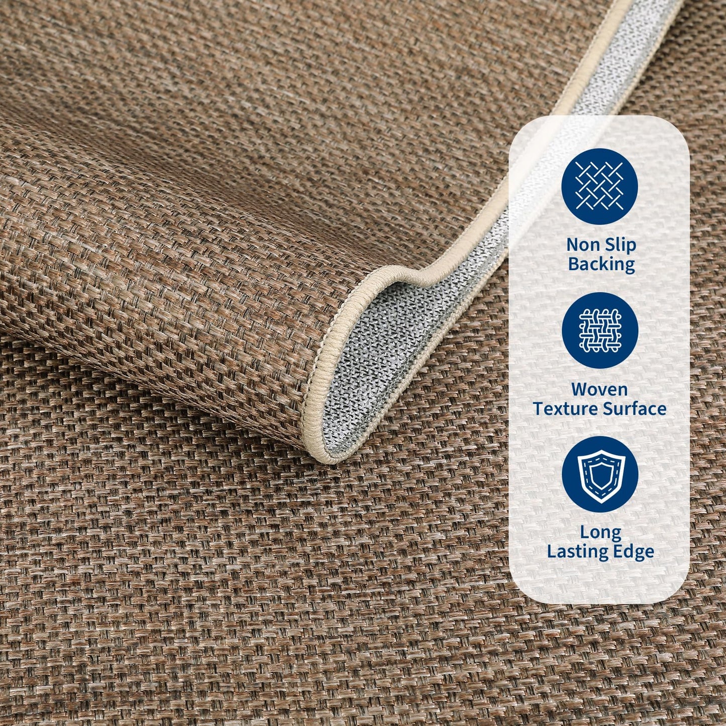 GarveeHome Easy Jute Rug 8x10 Washable Living Room Rugs Non Slip Stain Resistant Modern Neutral Dining Room Throw Carpets Solid Tan Contemporary Area Rugs for Kitchen Bedroom Nursery, Brown