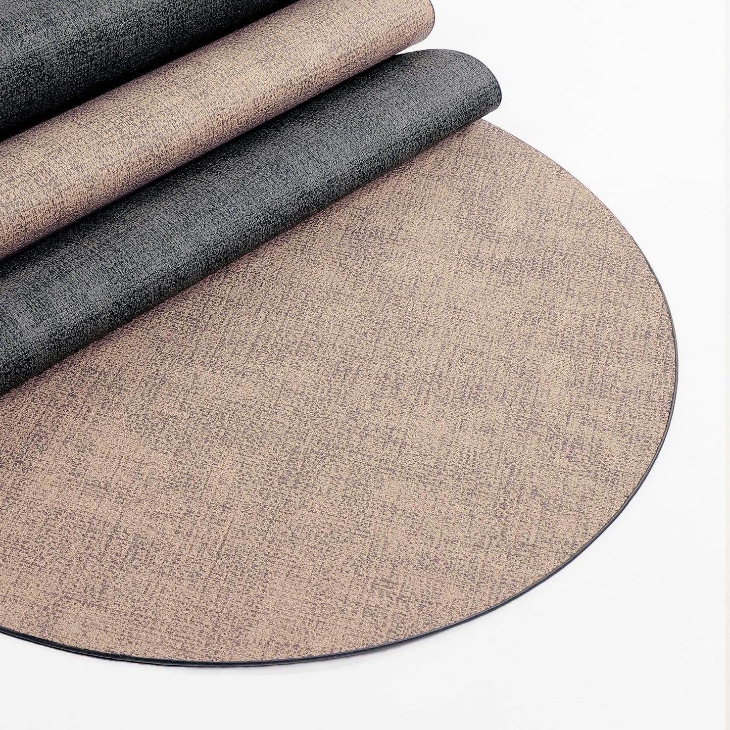 Cloth Leather Round Placemats, Gray and Beige Double-Sided Heat-Resistant Placemats and Coasters Set of 4, Small Placemat for Dessert Plate Easy to Clean for Dining