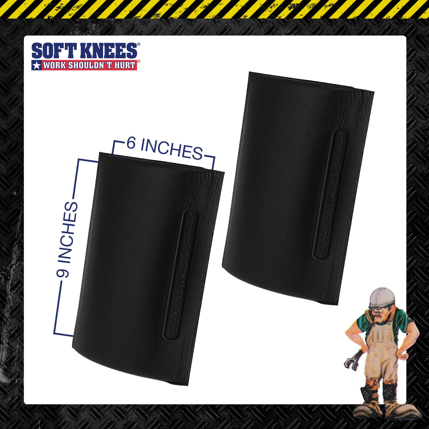 Soft Knees No-Strap Knee Pads, 6” x 9” Knee Pad Inserts for Work Pants with Double Knee Pads for Work & Construction, Knee Savers for Work Pants, Softknees Knee Inserts