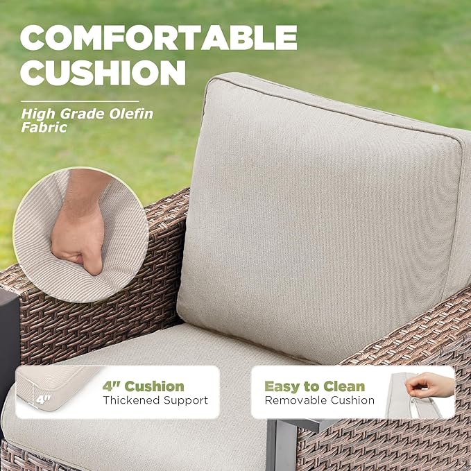2 Pieces Outdoor Patio Furniture Set-Outdoor Wicker Chairs of 2, All Weather High Back Rattan Chairs 2-Seater with Comfy Cushions for Patio Porch Deck Brown/Beige
