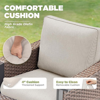 3 Pieces Outdoor Patio Furniture Set-Wicker Patio Swivel Rocker Chairs Set of 2 with Outdoor Side Table, Comfy Rattan Glider Chairs Outdoor Seating Furniture for Porch Deck Balcony Garden Brown/Beige