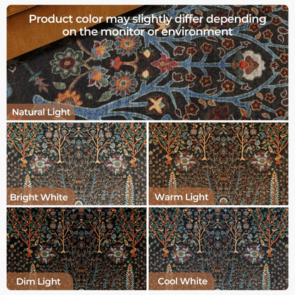 Kokia 8x10 Boho Black Botanical Floral Washable Rug, Oriental Soft Non-Slip Decoration Rugs for Living Room, Farmhouse Bedroom, Kids Playroom, Office