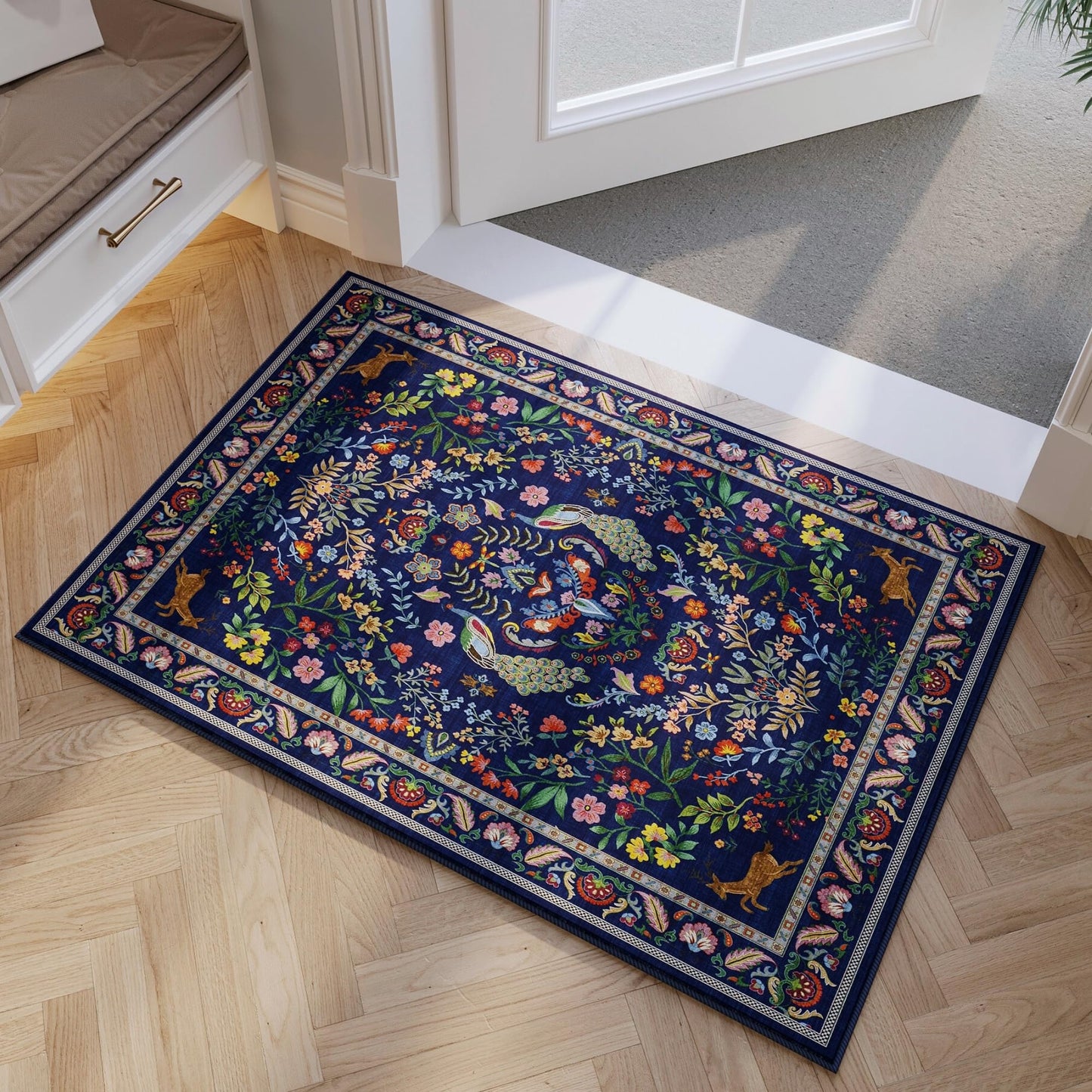Rugcomf Entryway Rug 2x3 Rug Door Mat Indoor Entrance Washable Rug Small Non-Slip Low Pile Throw Rugs for Entryway, Kitchen, Front Door Indoor Entrance, Entry(Blue)