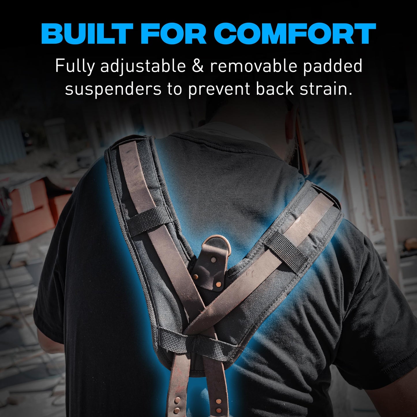 OX Pro Oil‑Tanned Leather Carpenter Tool Belt with Padded Suspenders & Dual Hammer Loops
