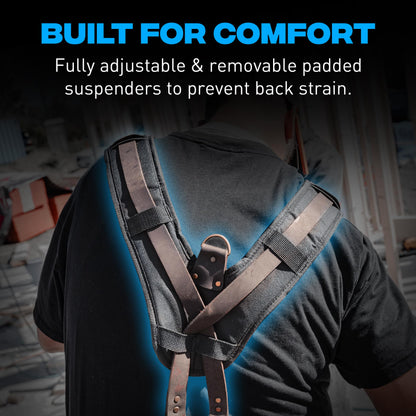 OX Pro Oil‑Tanned Leather Carpenter Tool Belt with Padded Suspenders & Dual Hammer Loops