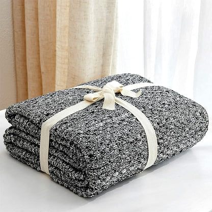 Longhui bedding Black Knitted Throw Blanket for Couch, Soft, Cozy Machine Washable 100% Cotton Sofa Cable Knit Blankets, 4.0lb Weight, 60 x 80 Inches Oversized, Black White Color