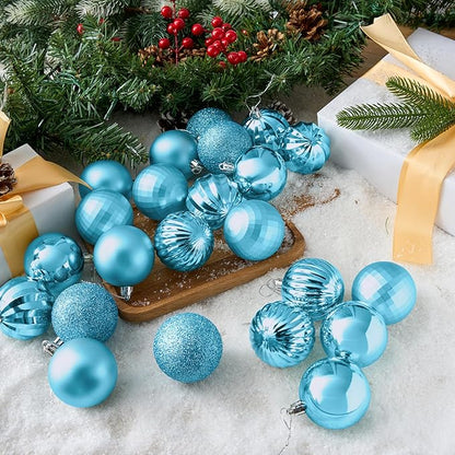 JOIEDOMI 24 Pcs Baby Blue Christmas Tree Ornaments Set, 2.36" Shatterproof Christmas Balls, Xmas Hanging Ornaments Decorations for Tree Wreath Garland Holiday Wedding Indoor Party Decor