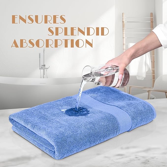 White Classic Wealuxe Light Blue Bath Towels 24x50 Inch, Cotton Towel Set