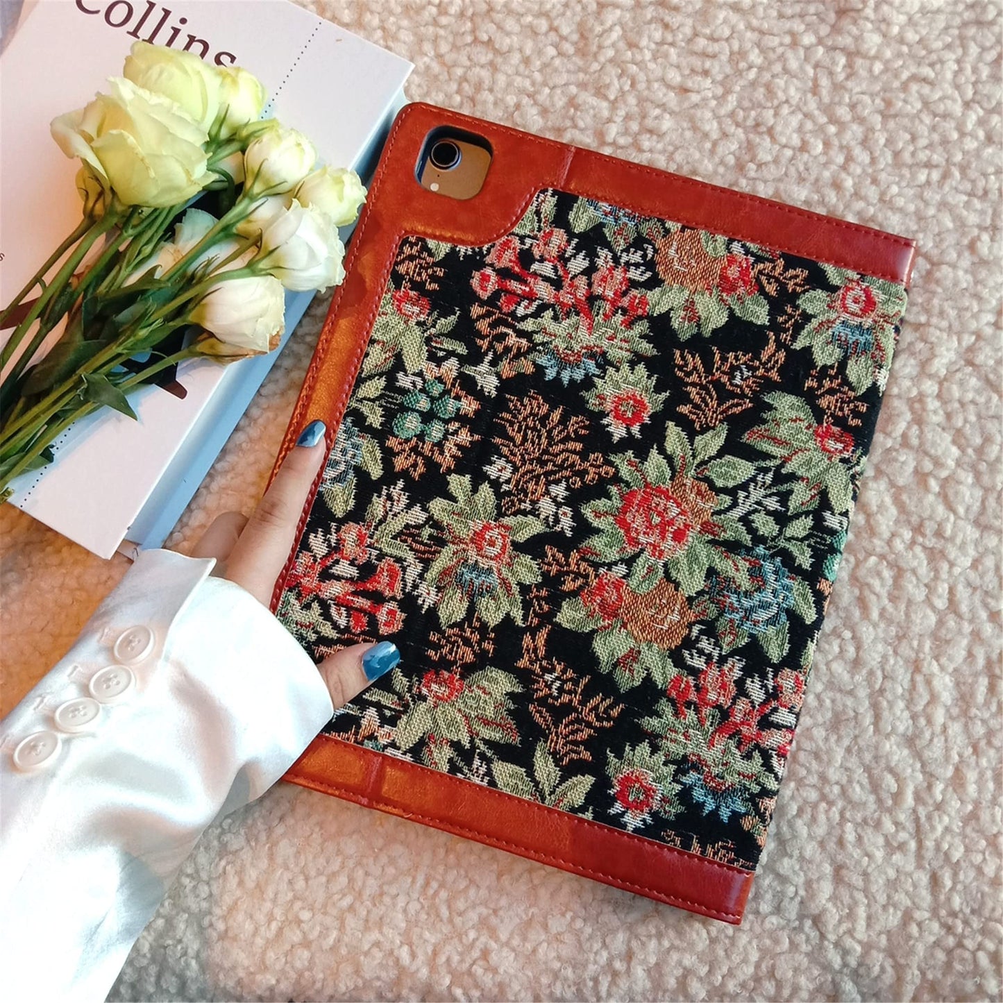 ManZePai Vintage Fabric Case with Pencil Holder for iPad Air 11 Inch 2025,iPad Air 5th/4th Gen 10.9 Inch Case,iPad Pro 11 Inch 4th/3rd/2nd/1st Gen,Magnetic Charging