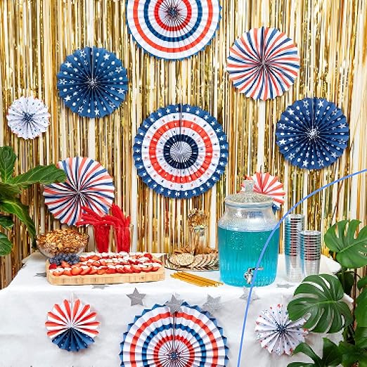 Homarden Patriotic 4th of July Decorations - USA Themed Party Supplies - Patriotic Hanging Paper Fans for 4th of July, Memorial Day, Veterans Day - Set of 12 Colorful Decorations