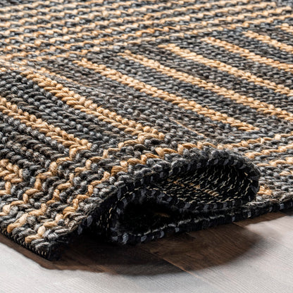 Rugs USA Liess Black/Natural, 9'6" x 13'6", Handmade, Geometric, Jute & Cotton, Soft and Textured, High Traffic, Stain Resistant, Easy Clean, Durable Area Rug for Bedroom, Living Room, Dining, Foyer