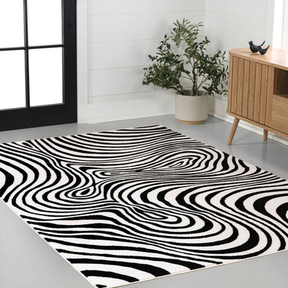 JONATHAN Y Maribo High-Low Abstract Striped Black/White 8x10 Area Rug Indoor, Non-Shedding, Stain Resistant for Bedroom, Living Room, Kitchen (SCN103F-8)