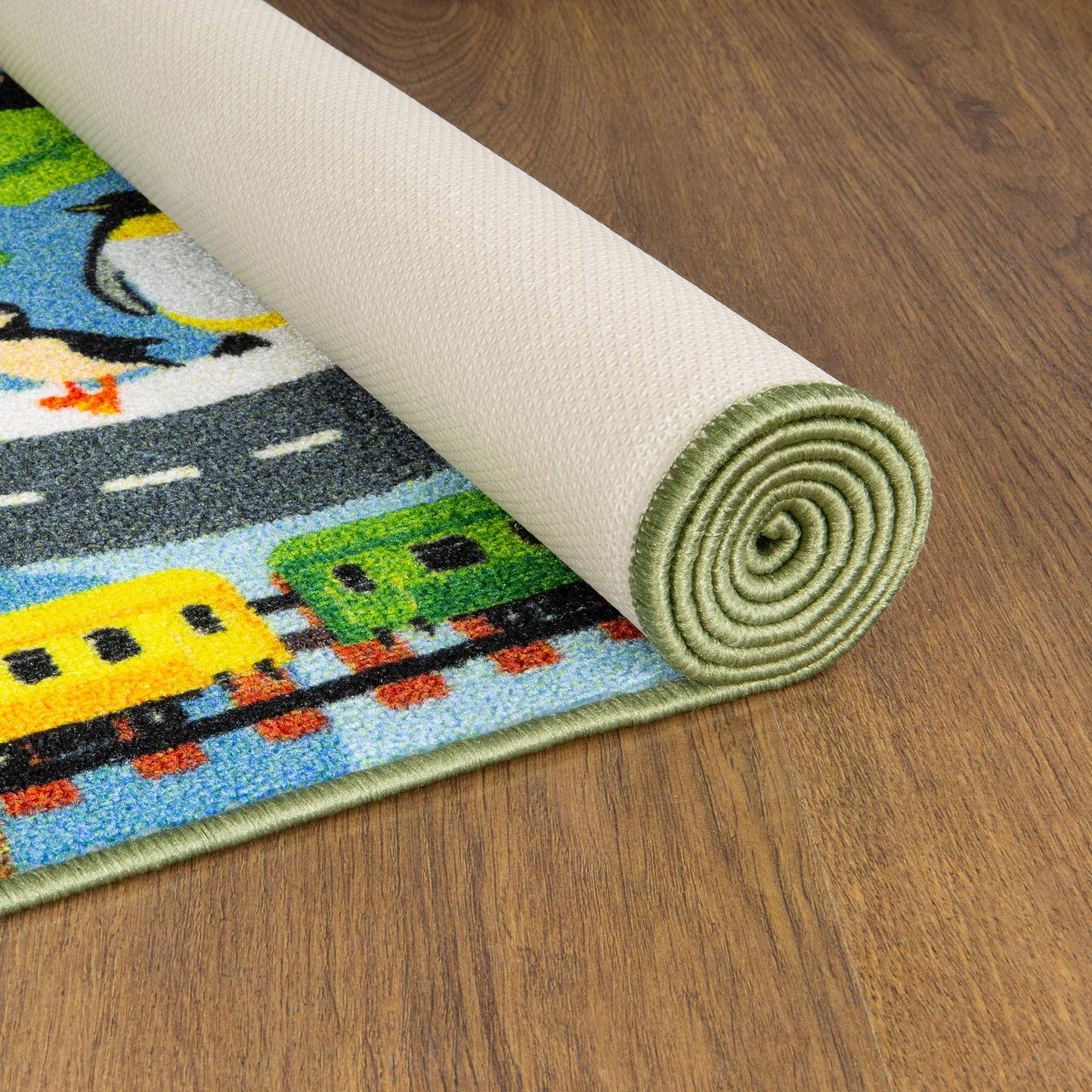 KC Cubs: Educational Rug: Animal Safari Road Map - 8x10' Playmat -Interactive Toy Car Route, Activity Area Carpet, Bedroom-Classroom, Baby-Toddler-Kid