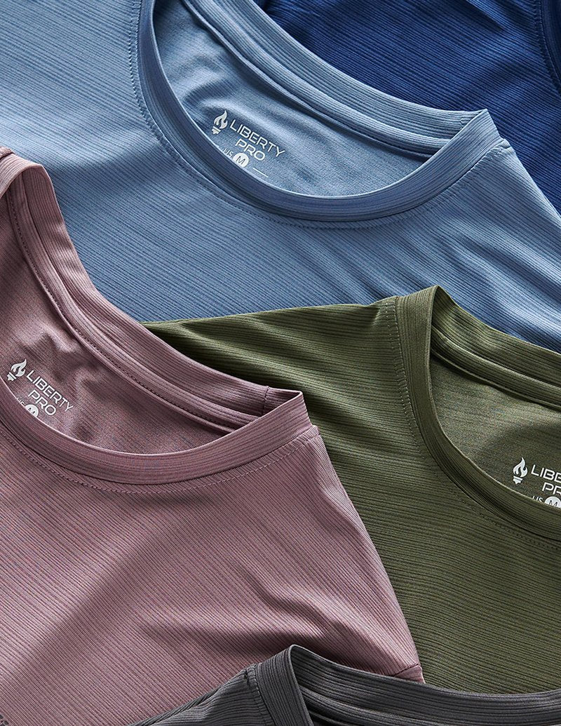 5 Pack Men’s Active Quick Dry Crew Neck T Shirts | Athletic Running Gym Workout Short Sleeve Tee Tops Bulk (Set 12, Large)