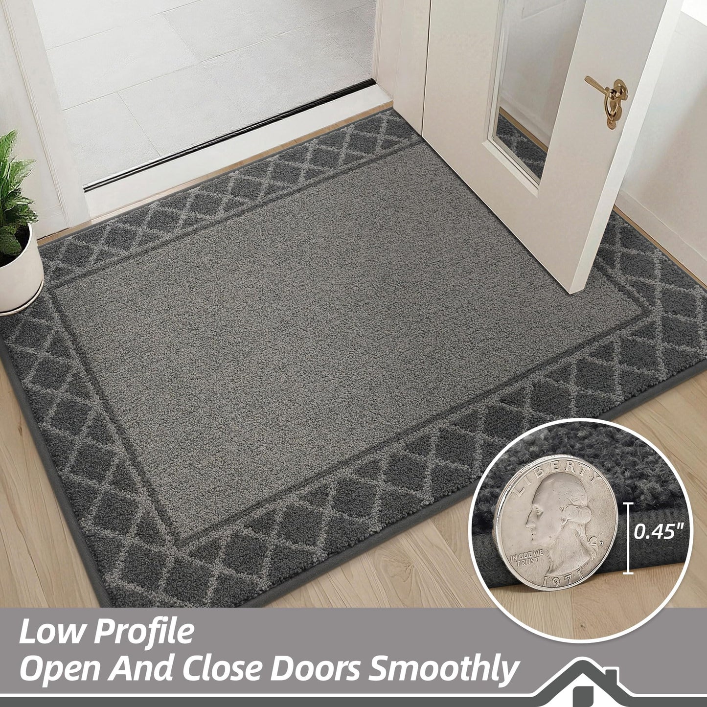 BEQHAUSE Door Mat Indoor Entrance Dirt Trapper Rugs for Entryway Non Slip Welcome Mat Absorbent Floor Mat Low Profile Washable Front Doormat for Dirty Paws, 24" x 36", Grey