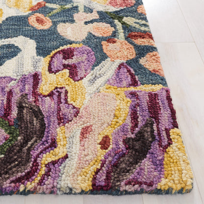 SAFAVIEH Blossom Collection Accent Rug - 3' x 5', Blue & Purple, Handmade French Country Floral Wool, Ideal for High Traffic Areas in Entryway, Living Room, Bedroom (BLM463M)