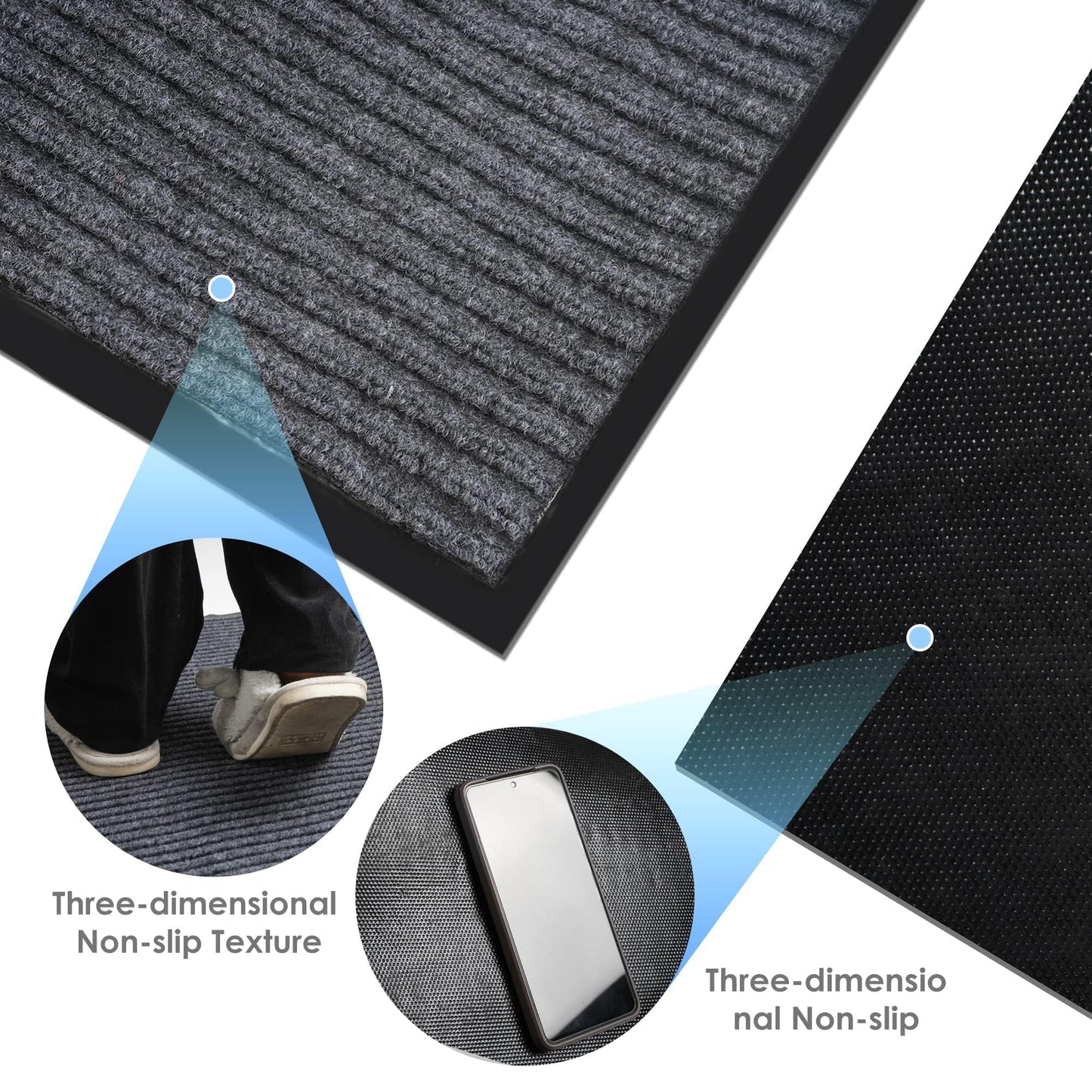 Front Door Mat 3' X 10' Commercial Door Mats Heavy Duty Carpet with Non-Slip Back Rubber Backed Runner Rugs Doormats for Hallway Entryway Home High Traffic Area (Grey)