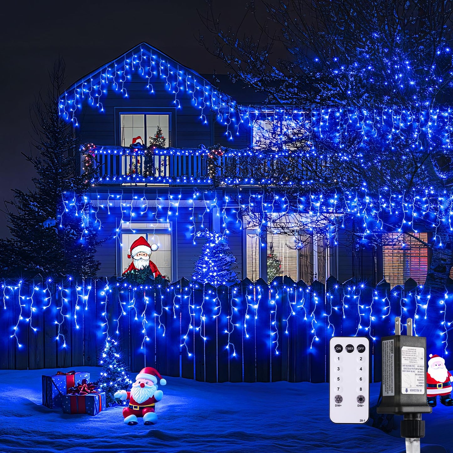 JMEXSUSS 400 LED Blue Icicle Lights for Outdise, 38.8 FT Christmas Icicle Lights Indoor Outdoor with 80 Drops, Blue Christmas Light with Remote Plug in for House Fireplace Christmas Decorations