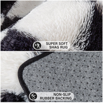 PureCozy Checkered Rug 5x8 for Living Room, Black and White Modern Shag Rugs Super Soft Washable Indoor Office Fuzzy Carpet Non-Slip Fluffy Rugs for Bedroom Home Aesthetic Decor