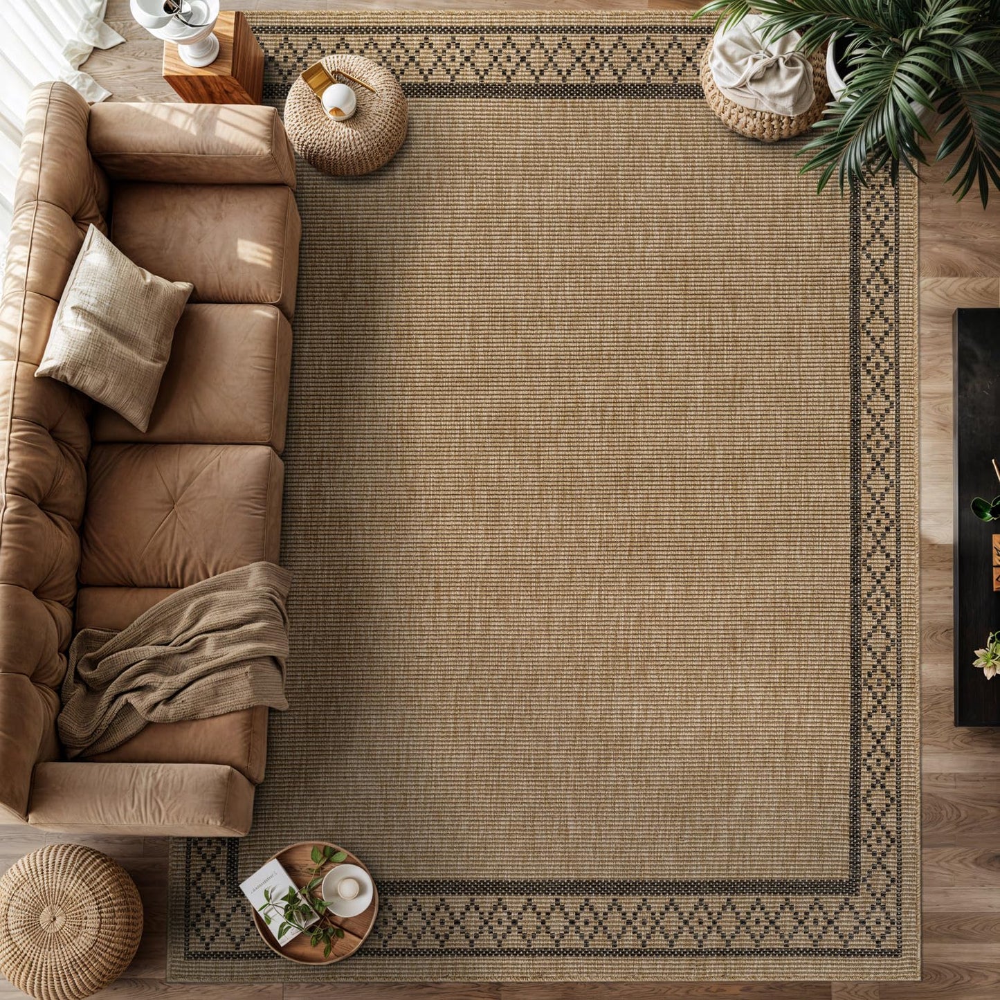 Luul Home Easy Jute Rugs 9x12 Frame Natural Color Living Room Indoor Outdoor Area Rug for Patio and Kitchen Rug High Traffic Washable Easy to Clean Solid Boho Woven Design Carpet (9 x 12)