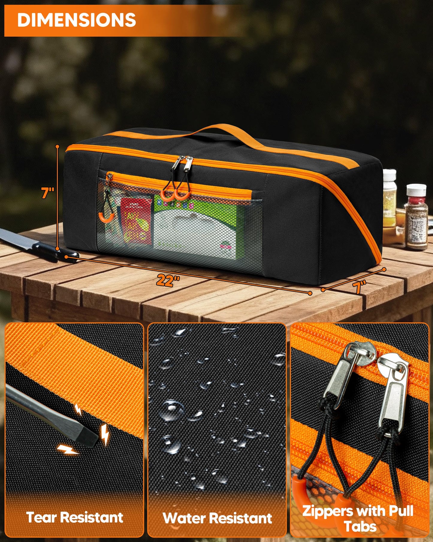 Marscamd 22” Grill Tool Storage Bag with Dual Inner Compartments, Wide-open Grill Utensil Storage Bag for Grill, Griddle and Barbecue Tools, Black (No Accessories)