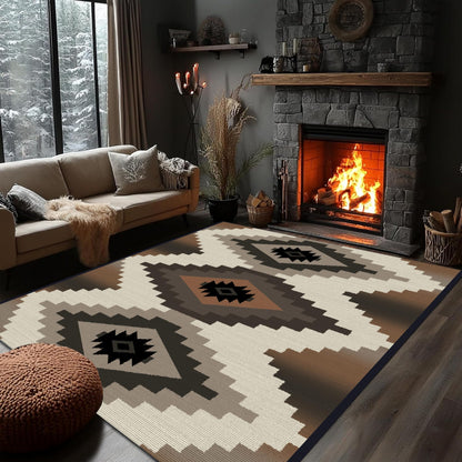 Beige Western Area Rugs for Living Room,6x8ft,Southwestern Native American Rug,Rustic Tribal Navajo Aztec Rug,Soft Non-Slip Western Decor Carpet,for Dining Room,Bedroom,Office,Brown Black