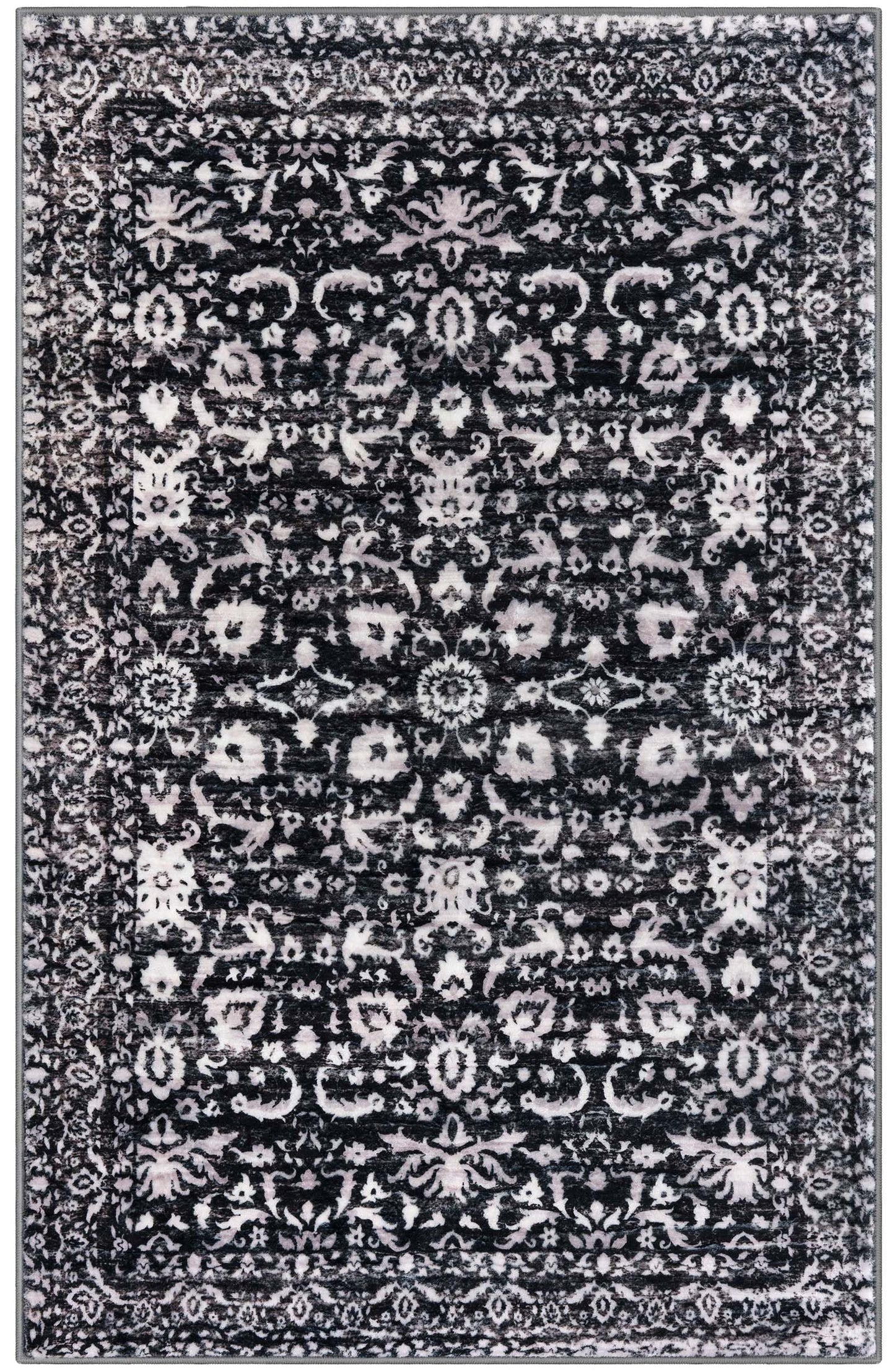 Lansny Vintage Entryway Rug 2x3 Washable, Black and White Kitchen Rug, Super Soft Thin Faux Wool Small Area Rug, Non-Slip Accent Mat for Foyer, Bedroom, Office