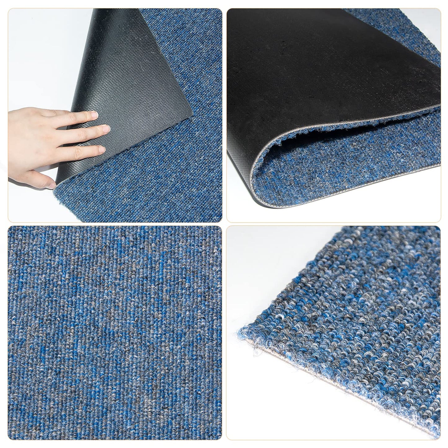 uyoyous 20 Pack Commercial Carpet Tiles, 20'' x 20'' Reusable Carpet Squares with Stickers, 53.8 Sq Ft PVC Backed Carpet Floor Tiles for Home Office, Blue