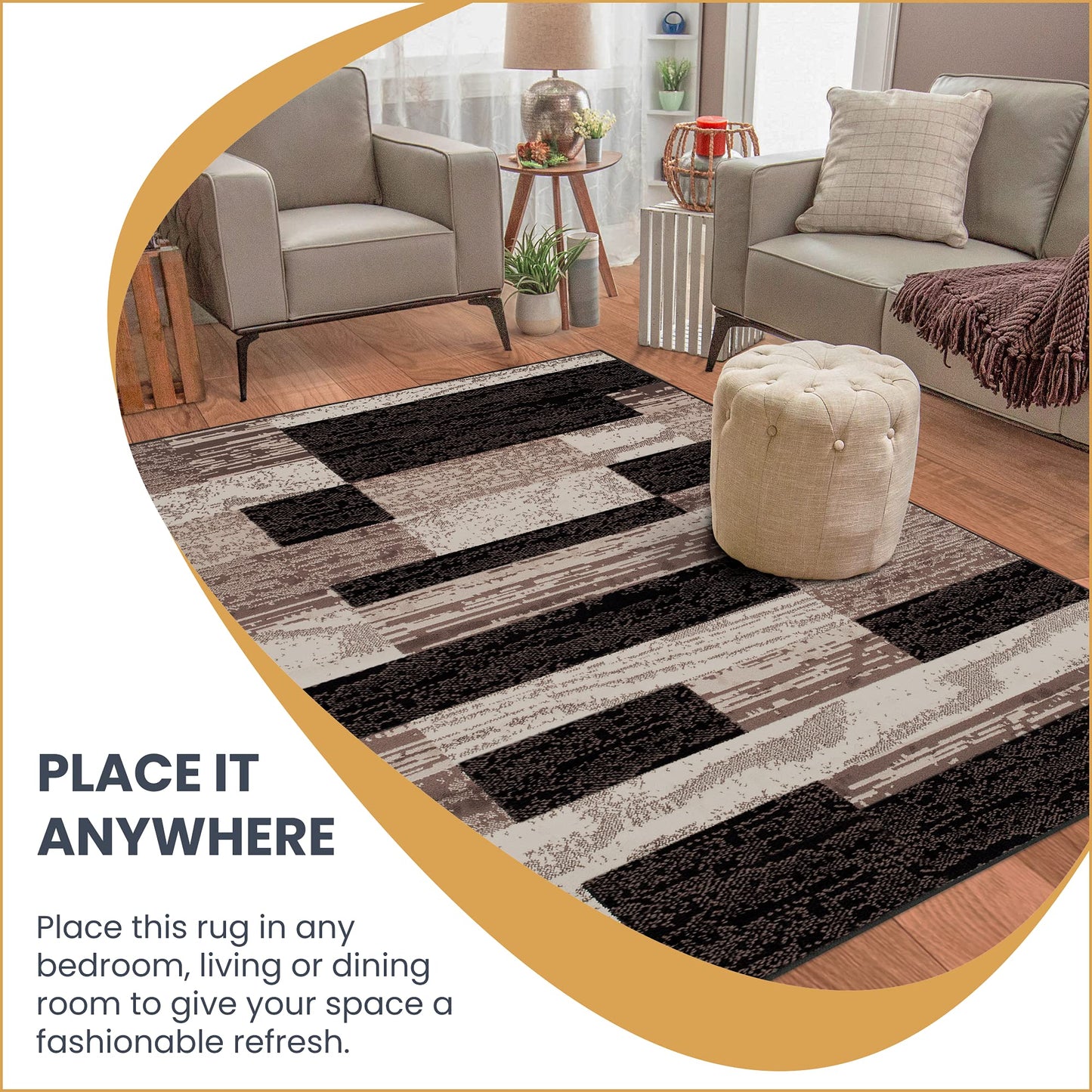 Superior Rockwood Modern Geometric Indoor Area Rug, 2'7" x 8', Chocolate