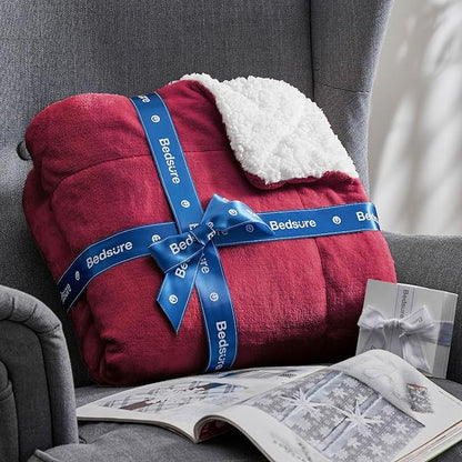 Bedsure GentleSoft Sherpa Fleece Throw Blanket Twin Size for Couch - Thick and Warm Throw for Women, Soft Fuzzy Plush Twin Christmas Blanket for Winter, Red, 60x80 Inches