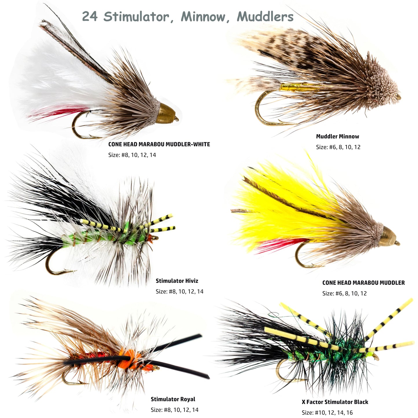 40 Premium Hand Tied Fly Fishing Flies Assortment | Marabou Muddler Minnow and Stimulator Rubber Legs, Chubby Chernobyl Ant | Dry, Wet, Nymphs, Streamers, Hopper, Terrestrials