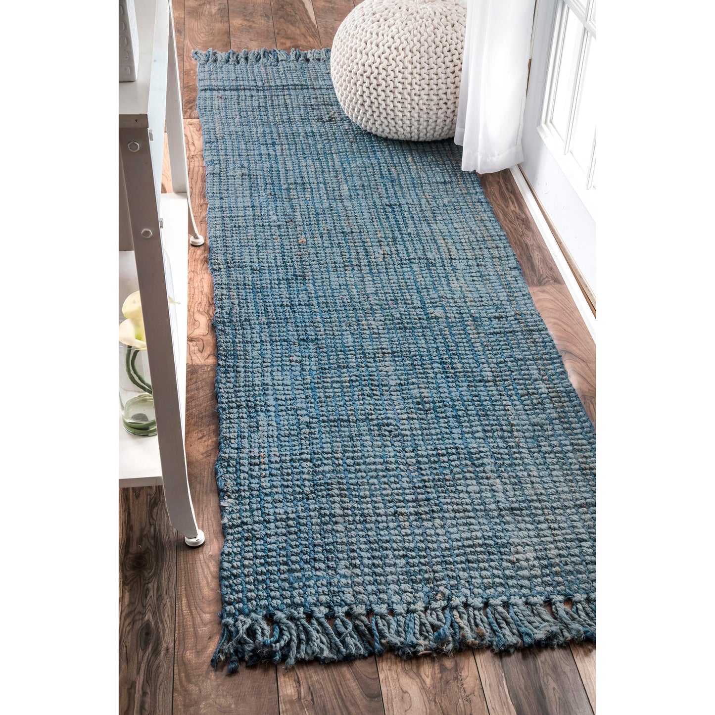 Nuloom Daniela Blue, 2'6" x 8', Handmade, Jute, Tassel, Soft and Textured, High Traffic, Stain Resistant, Easy Clean, Durable Runner for Bedroom, Living Room, Dining Space, Foyer, Entryway